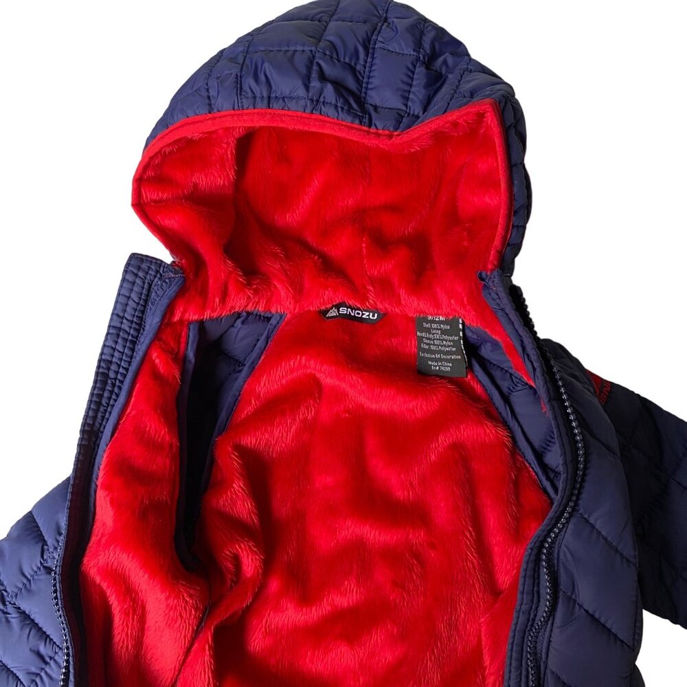 SNOZU Hooded Snowsuit Baby 9-12 Mo Puffer Bunting Blue Fleece Lined Zip Unisex - Picture 11 of 14